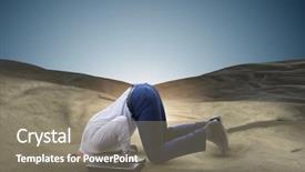  Presentation with sand - Audience pleasing PPT layouts consisting of hiding his head in sand backdrop and a gray colored foreground