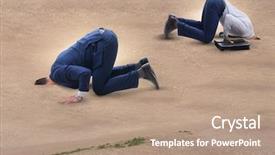  Presentation with big problems - Beautiful presentation design featuring hiding his head in sand backdrop and a coral colored foreground