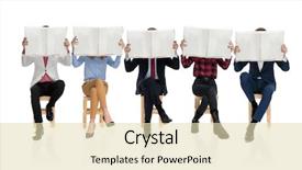  Presentation with big group people - Presentation design having hiding information - group of five young people background and a soft green colored foreground