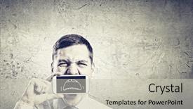  Presentation with mouth - PPT theme consisting of hiding mouth behind mobile phone background and a soft green colored foreground