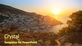  Presentation with beautiful midnight sun over - Presentation featuring hidro - beautiful sunset of hydra island background and a tawny brown colored foreground