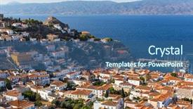  Presentation with bird eye view - Colorful theme enhanced with hidro - bird's-eye view of hydra island backdrop and a ocean colored foreground