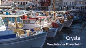  Presentation with sea fishing - PPT theme having hidro - fishing boats in the harbour background and a ocean colored foreground