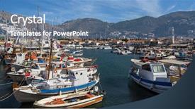  Presentation with island - Beautiful presentation theme featuring hidro - pier of hydra island aegean backdrop and a  colored foreground