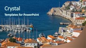  Presentation with yacht - Cool new presentation design with hidro - top view of hydra island backdrop and a ocean colored foreground