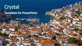  Presentation with sea green ribbon ovarian cancer - Colorful slides enhanced with hidro - view of hydra island greece backdrop and a  colored foreground