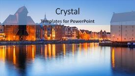  Presentation with river port - Beautiful slide deck featuring hidtorial - gdansk at night with historic backdrop and a light blue colored foreground