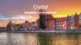  Presentation with river port - Presentation theme featuring hidtorial - old town of gdansk background and a coral colored foreground