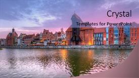  Presentation with river port - Amazing PPT theme having hidtorial - old town of gdansk backdrop and a light blue colored foreground