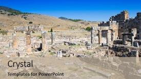  Presentation with ancient ruins - Presentation design consisting of hierapolis ancient city ruins north background and a mint green colored foreground