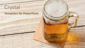  Presentation with mason jar - Audience pleasing presentation theme consisting of high angle closeup of a mason jar full of beer on a rustic wood table backdrop and a lemonade colored foreground