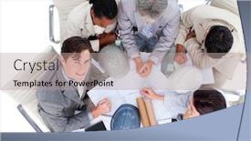  Presentation with architects - Amazing theme having high angle of international architects studying blueprints in a meeting backdrop and a coral colored foreground