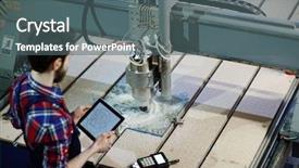  Presentation with machine operator - PPT theme enhanced with high angle shot of machine background and a gray colored foreground