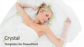  Presentation with contemplating - Cool new slide deck with high angle shot of sensuous bride lying while contemplating over white background backdrop and a white colored foreground