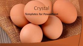  Presentation with wood rustic - Slide deck featuring high angle shot of a group of brown eggs on a burlap sack horizontal format on a rustic wood surface background and a coral colored foreground