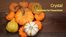  Presentation with rustic wood - Presentation featuring high angle shot of a pile of decorative pumpkins and gourds on a rustic dark wood table horizontal format with copy space background and a tawny brown colored foreground