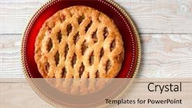  Presentation with red gold white - PPT theme featuring high angle shot of a fresh baked apple pie on stacked red and gold chargers horizontal format on a rustic white table with copy space background and a soft green colored foreground