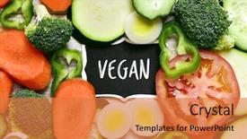  Presentation with vegan - Colorful presentation theme enhanced with high-angle shot of a wooden table full of different chopped raw vegetables and a chalkboard with the text vegan written in it backdrop and a coral colored foreground