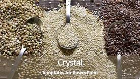  Presentation with piles - Slide set with high-angle shot of some piles of seeds of buckwheat quinoa and brown flax on a rustic wooden surface background and a coral colored foreground