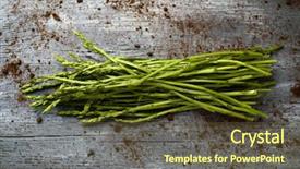  Presentation with asparagus - Presentation design featuring high-angle shot of a bunch of wild asparagus on a rustic wooden surface background and a tawny brown colored foreground