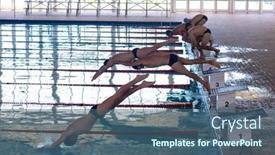  Presentation with multi ethnic group - PPT theme having high-angle-side-view background and a ocean colored foreground