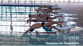  Presentation with multi ethnic group - PPT theme having high-angle-side-view background and a ocean colored foreground