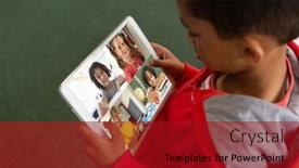  Presentation with learning technology - Presentation theme featuring high-angle-view-of-biracial background and a  colored foreground