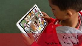  Presentation with education through technology - PPT theme having high-angle-view-of-biracial background and a crimson colored foreground