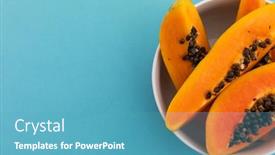  Presentation with fresh papaya - Slide deck with high-angle-view-of-bowl background and a teal colored foreground
