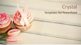  Presentation with breast cancer awareness - Amazing presentation theme having high angle view of breast cancer awareness pink ribbons on cupcakes with tulips over white wooden table backdrop and a lemonade colored foreground