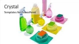  Presentation with cleaning - Presentation design featuring high angle view of colorful cleaning products against white background background and a white colored foreground