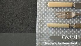  Presentation with table napkin - Slides with high angle view of cutlery on napkin at table background and a gray colored foreground