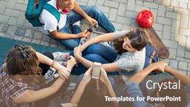  Presentation with classmates - PPT theme consisting of high-angle-view-of-guys background and a coral colored foreground