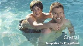  Presentation with swimming pool - Presentation theme enhanced with high angle view of happy father and son enjoying in swimming pool background and a seafoam green colored foreground