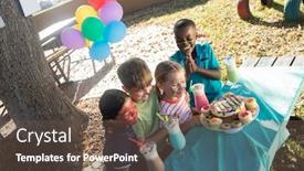  Presentation with paint high - PPT theme having high angle view of happy children with face paint having food and drinks at park background and a tawny brown colored foreground