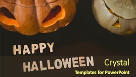  Presentation with black jack - Slide set consisting of high angle view of happy halloween text by jack o lanterns over black background background and a tawny brown colored foreground