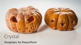  Presentation with lanterns - Presentation having high angle view of jack o lanterns over white background background and a coral colored foreground