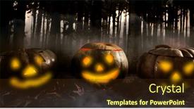  Presentation with lanterns - PPT layouts consisting of high angle view of jack o lanterns with leaves on table against forest full of smoke background and a tawny brown colored foreground