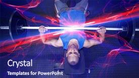  Presentation with barbell - Audience pleasing slides consisting of high angle view of man doing bench press with barbell in fitness studio backdrop and a navy blue colored foreground