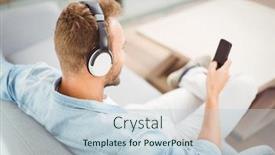  Presentation with smart home - Slide set consisting of high angle view of man using smart phone while listening to music at home background and a lemonade colored foreground