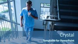  Presentation with upstairs - Slide set with walking upstairs on the staircase background and a ocean colored foreground