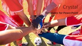  Presentation with team hands - Theme having high-angle-view-of-multiracial background and a red colored foreground