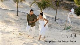  Presentation with beach wedding - Presentation theme enhanced with high-angle-view-of-newlywed background and a soft green colored foreground