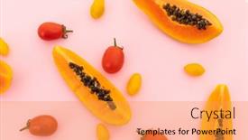  Presentation with fresh papaya - Theme having high-angle-view-of-papaya background and a gold colored foreground