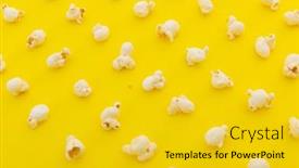  Presentation with snack food - PPT theme consisting of high-angle-view-of-popcorn background and a gold colored foreground