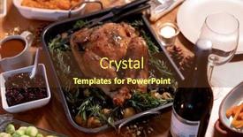  Presentation with thanksgiving dinner - Audience pleasing slide set consisting of high angle view of roast turkey vegetables a bottle of wine plates glasses and candles on the thanksgiving dinner table at home backdrop and a tawny brown colored foreground