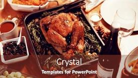  Presentation with thanksgiving dinner - Presentation theme featuring high angle view of roast turkey vegetables a bottle of wine plates glasses and candles on the thanksgiving dinner table at home background and a tawny brown colored foreground