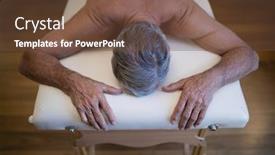  Presentation with hospital bed - Presentation theme having high angle view of shirtless senior male patient lying on bed at hospital ward background and a tawny brown colored foreground