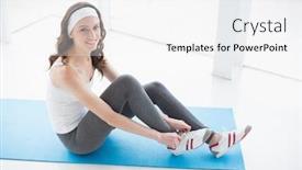  Presentation with exercise mat - Presentation design consisting of high angle view portrait of a toned young woman wearing shoes on exercise mat at fitness studio background and a white colored foreground