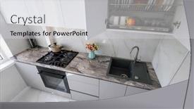  Presentation with kitchen furniture - Theme with high-angle-view-to-white background and a light gray colored foreground